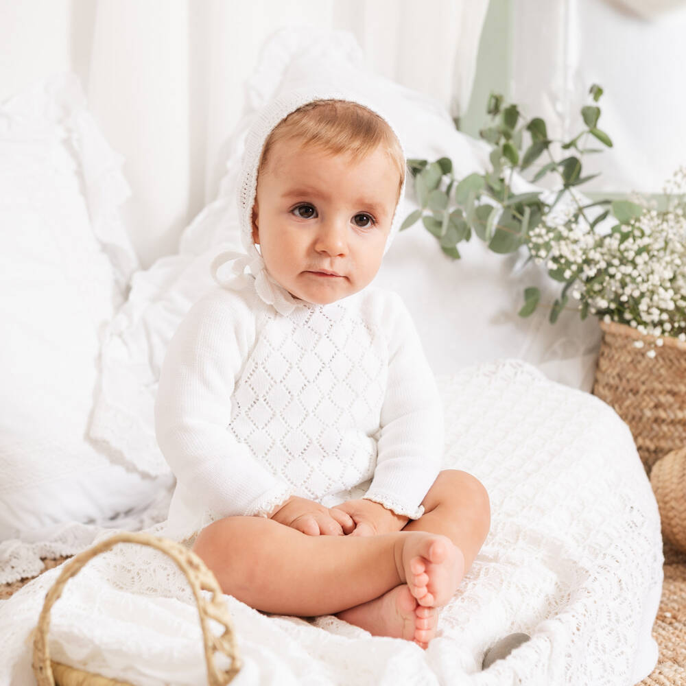 Artesanía Granlei-Baby Boys White Diamond Knit Shorts Set | Childrensalon Outlet