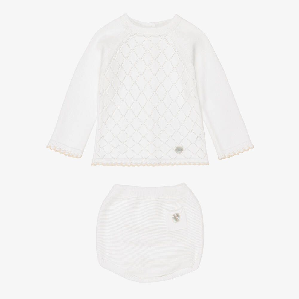 Artesanía Granlei-Baby Boys White Diamond Knit Shorts Set | Childrensalon Outlet