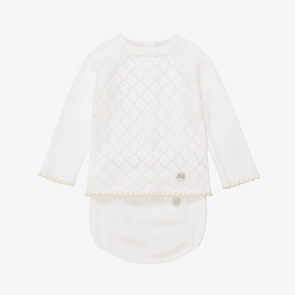 Artesanía Granlei-Baby Boys White Diamond Knit Shorts Set | Childrensalon Outlet
