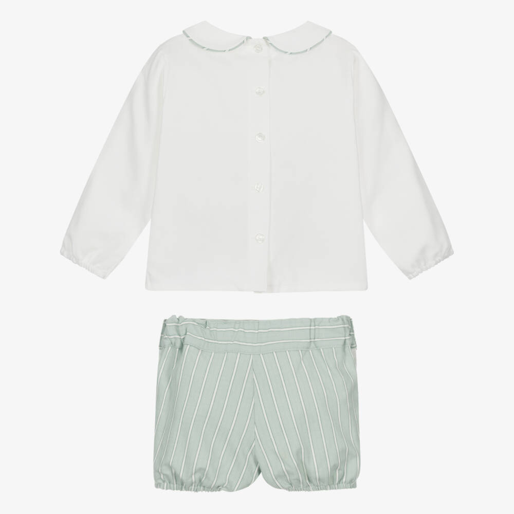 Artesanía Granlei-Baby Boys White & Green Striped Shorts Set | Childrensalon Outlet
