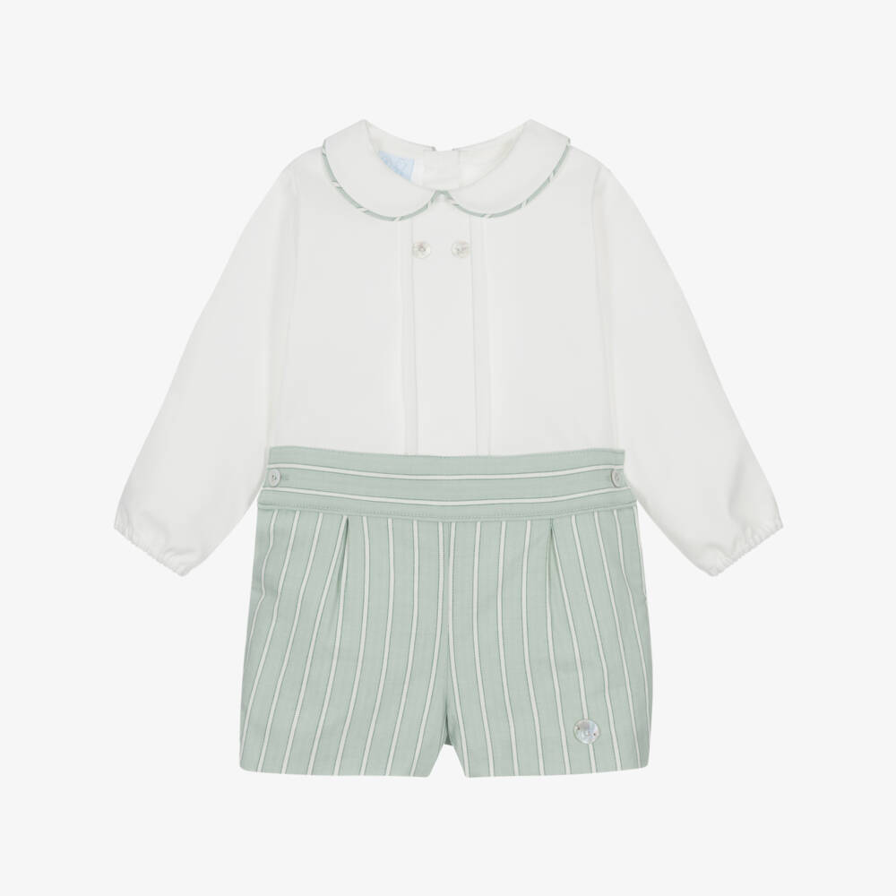 Artesanía Granlei-Baby Boys White & Green Striped Shorts Set | Childrensalon Outlet