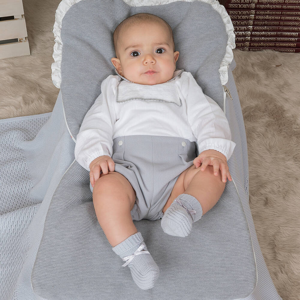 ارتيزانيا  غرانلي-بِدلة رسمية قطن عضوي لون أبيض ورمادي للمواليد | Childrensalon Outlet