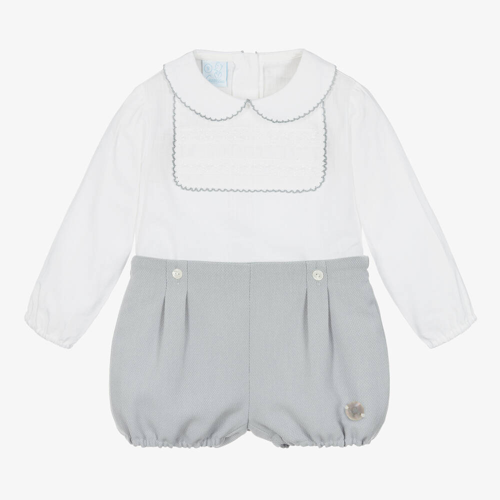 Artesanía Granlei - Baby Boys White & Grey Buster Suit | Childrensalon