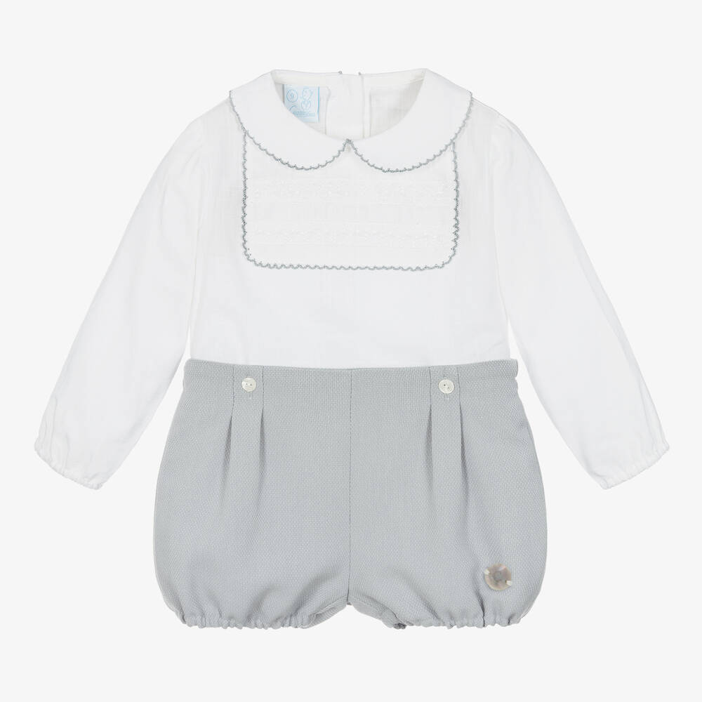 ارتيزانيا  غرانلي-بِدلة رسمية قطن عضوي لون أبيض ورمادي للمواليد | Childrensalon Outlet
