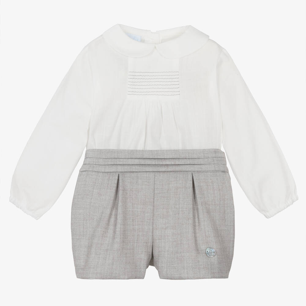 Artesanía Granlei - Baumwoll-Top & Shorts Set Weiß/Grau | Childrensalon