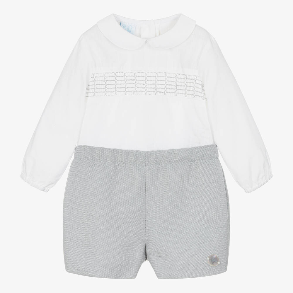 Artesanía Granlei - Ensemble short blanc et gris bébé | Childrensalon