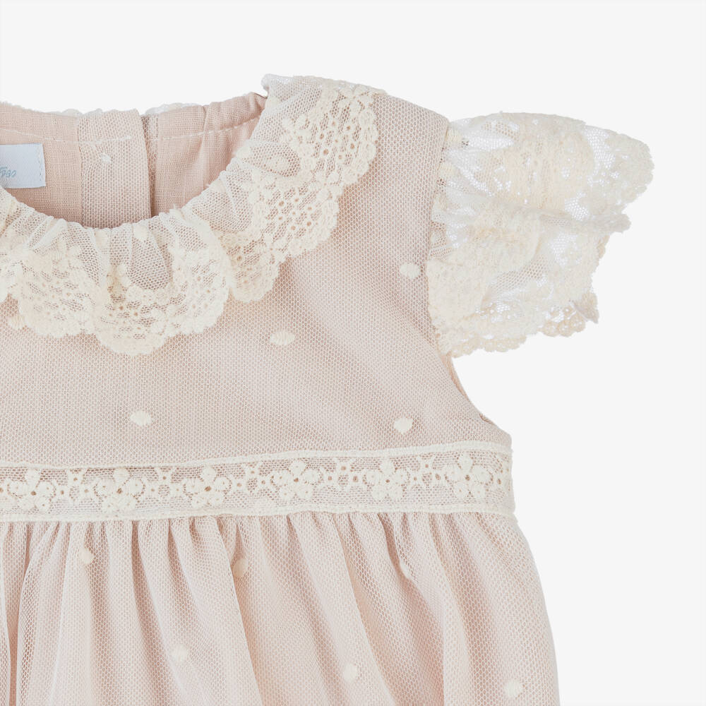Artesanía Granlei-Baby Girls Beige Embroidered Tulle Shortie | Childrensalon Outlet