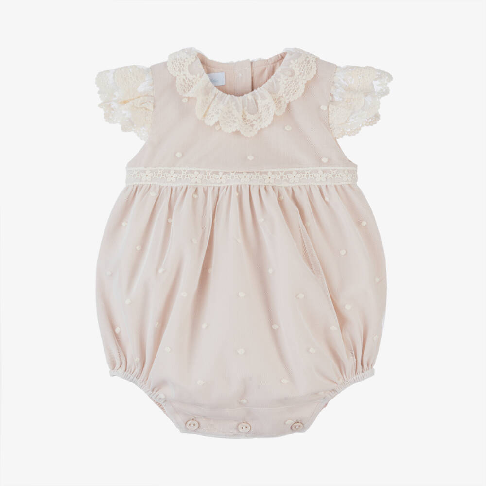 Artesanía Granlei-Baby Girls Beige Embroidered Tulle Shortie | Childrensalon Outlet