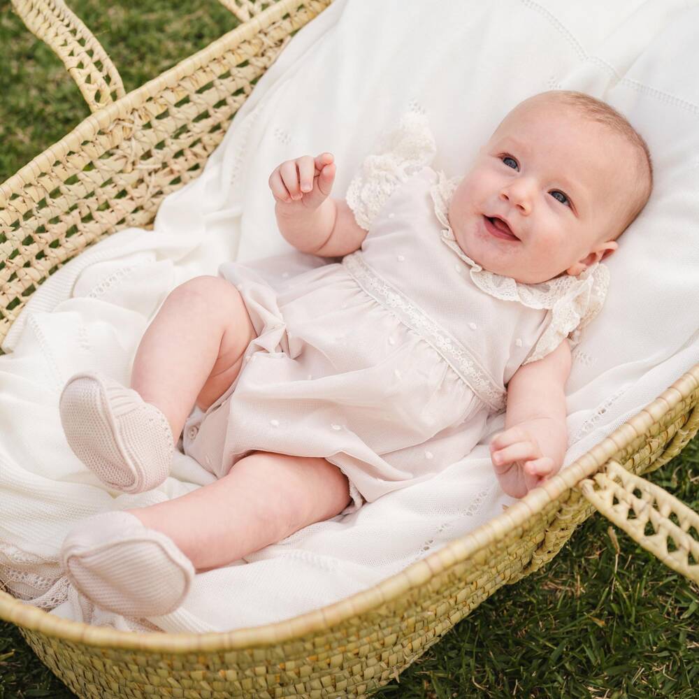 Artesanía Granlei-Baby Girls Beige Embroidered Tulle Shortie | Childrensalon Outlet