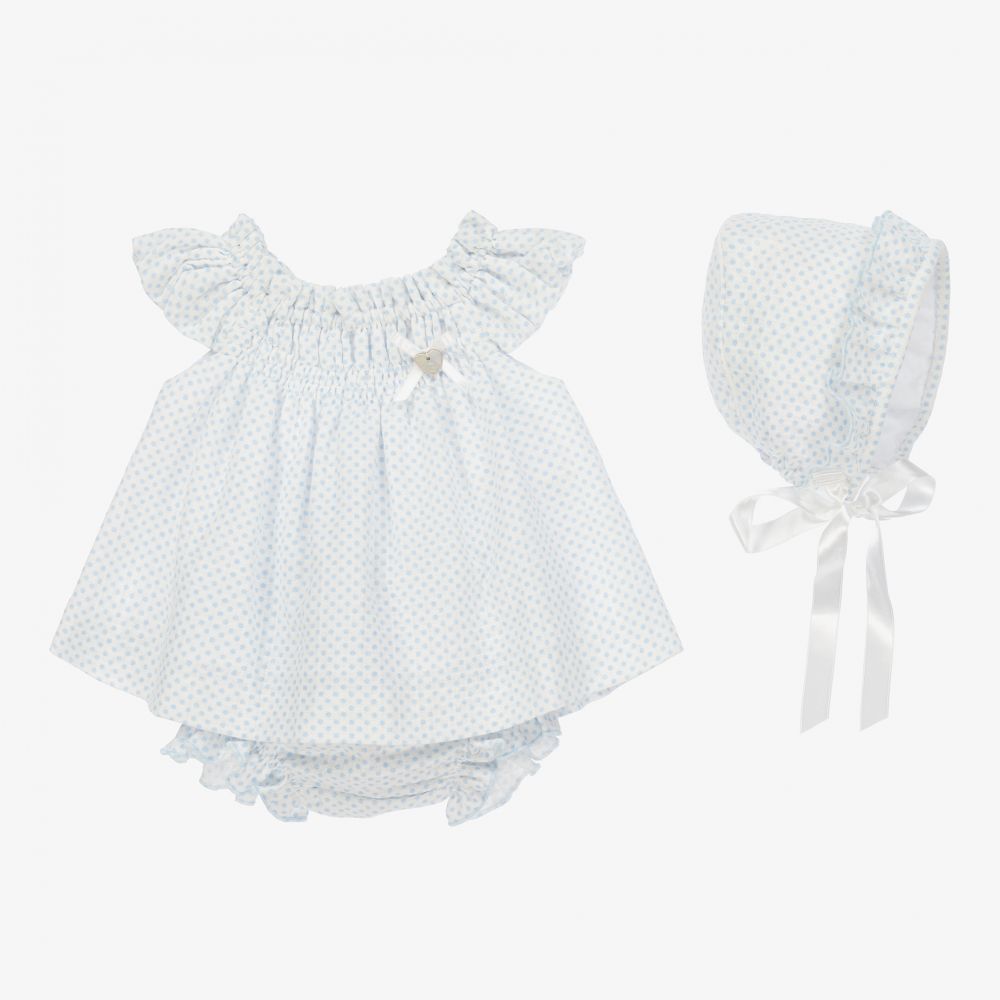 Artesanía Granlei - Baby Girls Blue Dot Dress Set | Childrensalon