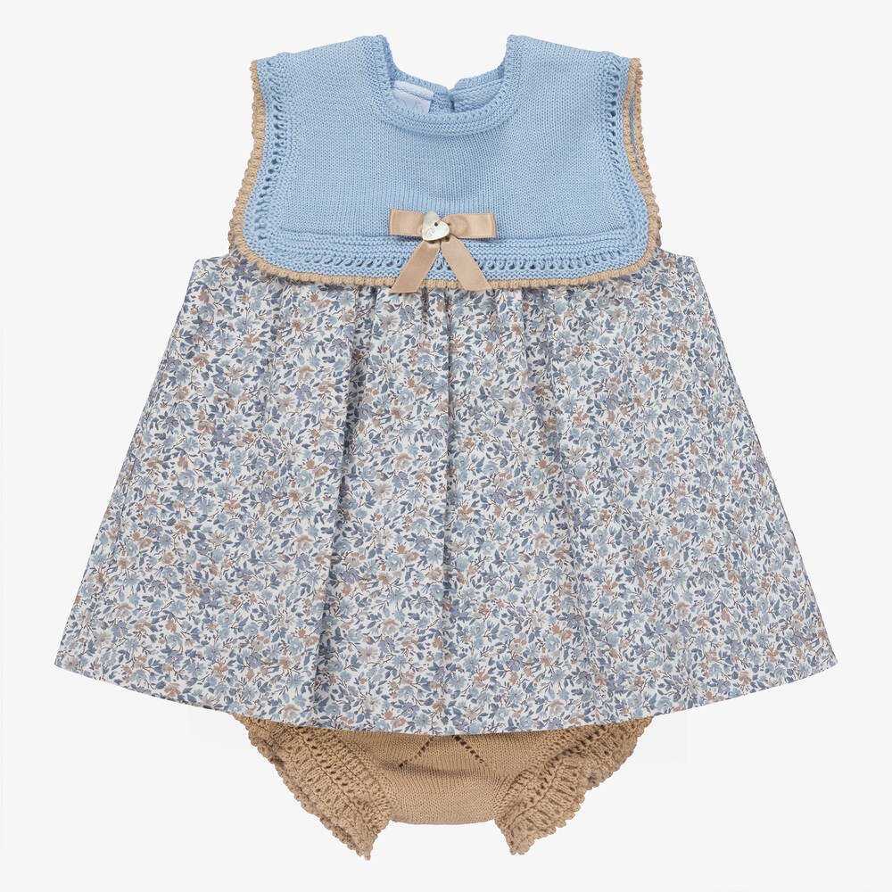 Artesanía Granlei - Robe bleue en maille à fleurs bébé | Childrensalon