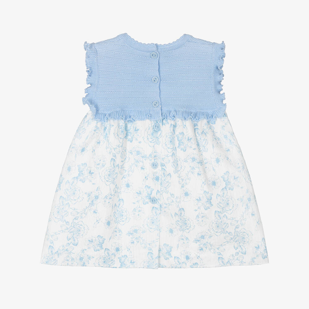 Artesanía Granlei-Baby Girls Blue Knitted & Floral Patterned Dress | Childrensalon Outlet