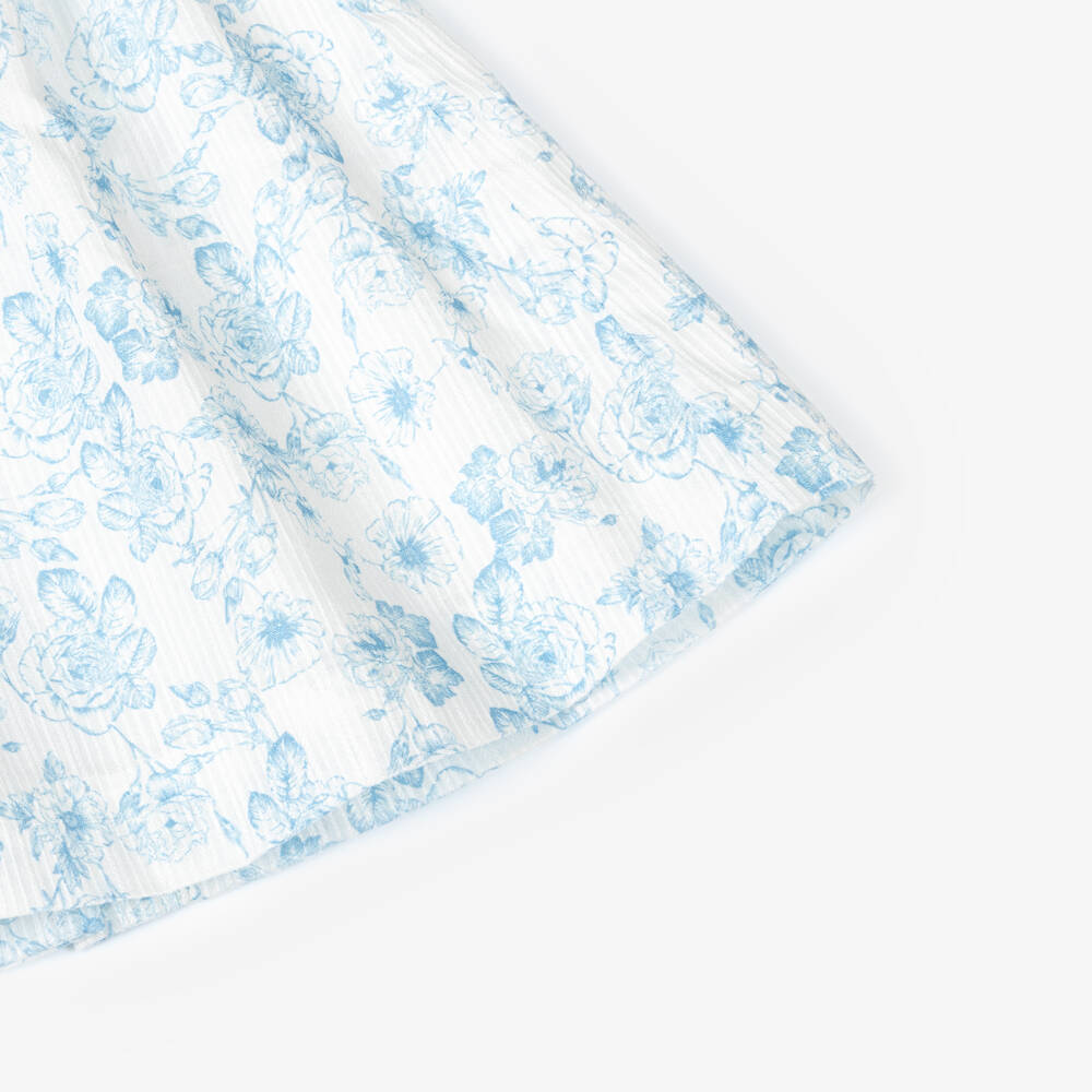 Artesanía Granlei-Baby Girls Blue Knitted & Floral Patterned Dress | Childrensalon Outlet