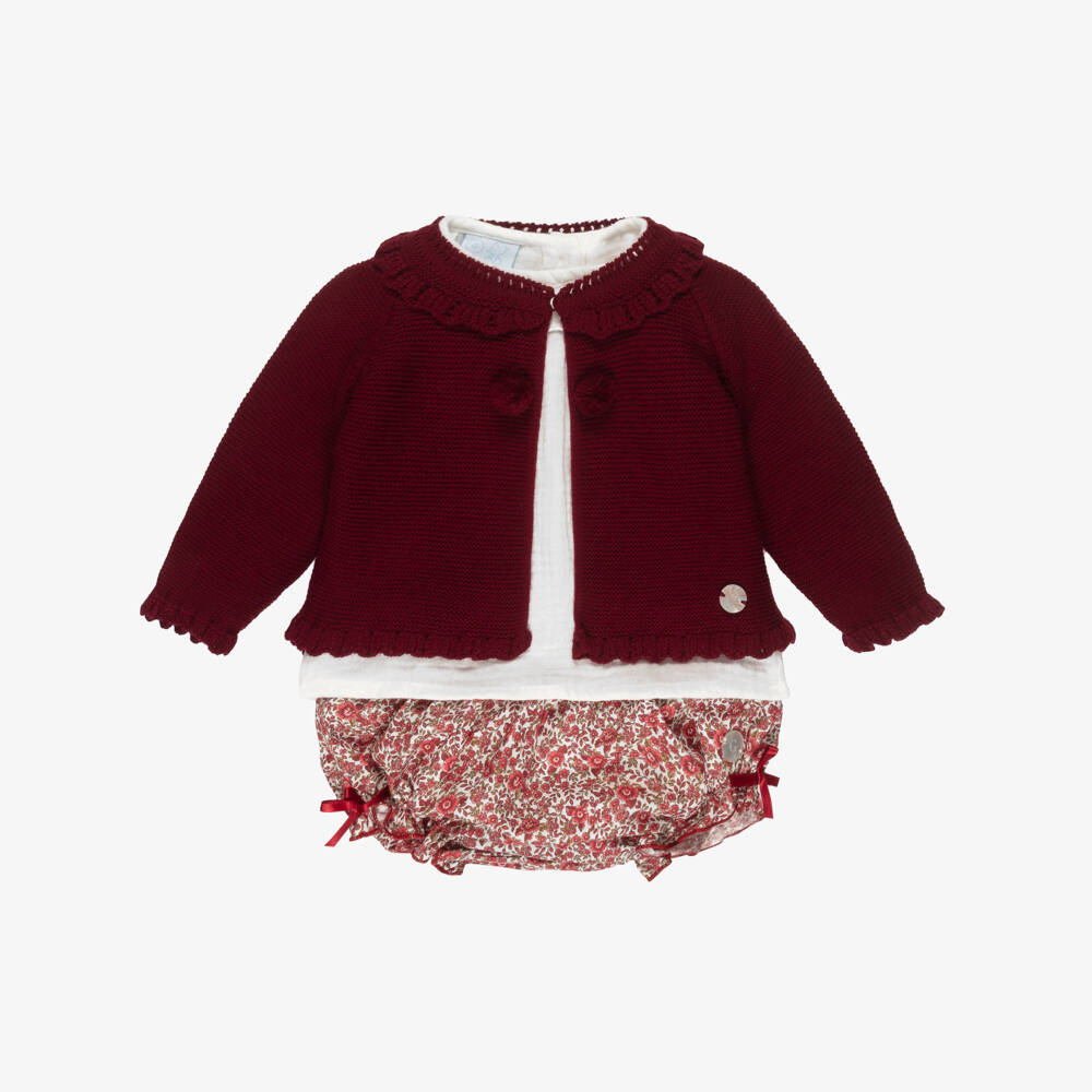 Artesanía Granlei-Baby Girls Burgundy Red Floral Shorts Set | Childrensalon Outlet