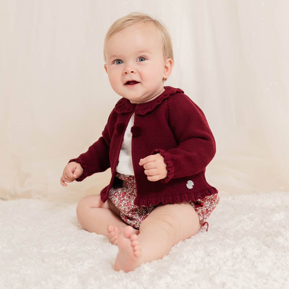 Artesanía Granlei-Baby Girls Burgundy Red Floral Shorts Set | Childrensalon Outlet