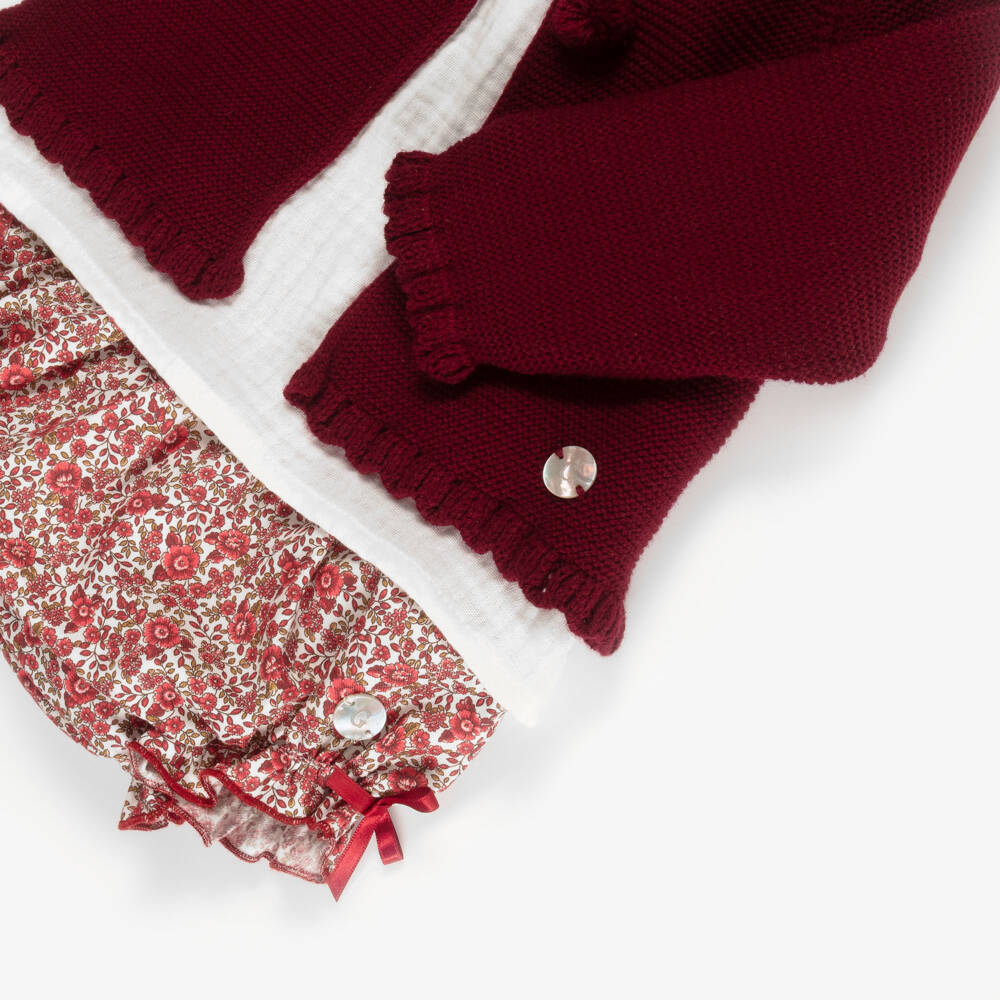 Artesanía Granlei-Baby Girls Burgundy Red Floral Shorts Set | Childrensalon Outlet
