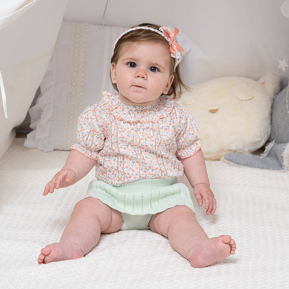 Artesanía Granlei-طقم شورت قطن لون أخضر نعناعي بطبعة ورود للمولودات | Childrensalon Outlet