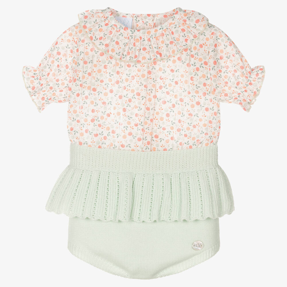 Artesanía Granlei - Grünes Baumwollshorts-Set für Babys | Childrensalon