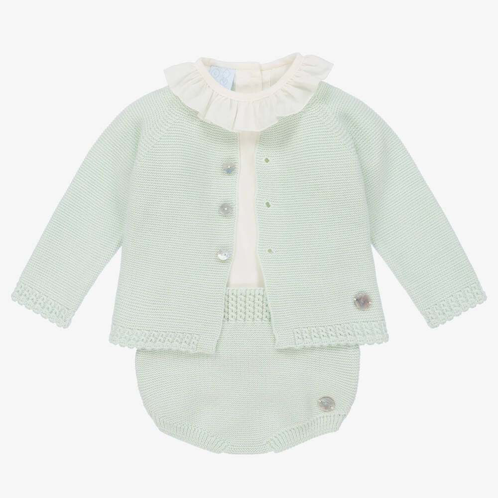 Artesanía Granlei - Baby Girls Green Knit Shorts Set | Childrensalon