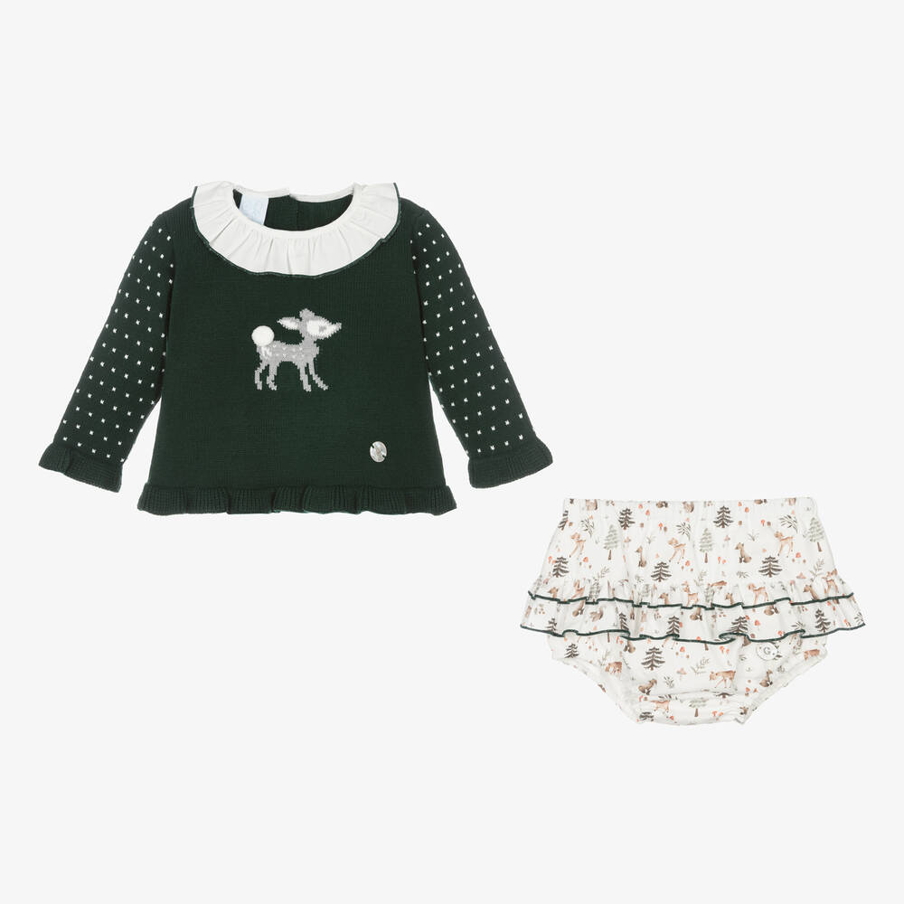 Artesanía Granlei-Baby Girls Green & White Fawn Shorts Set | Childrensalon Outlet