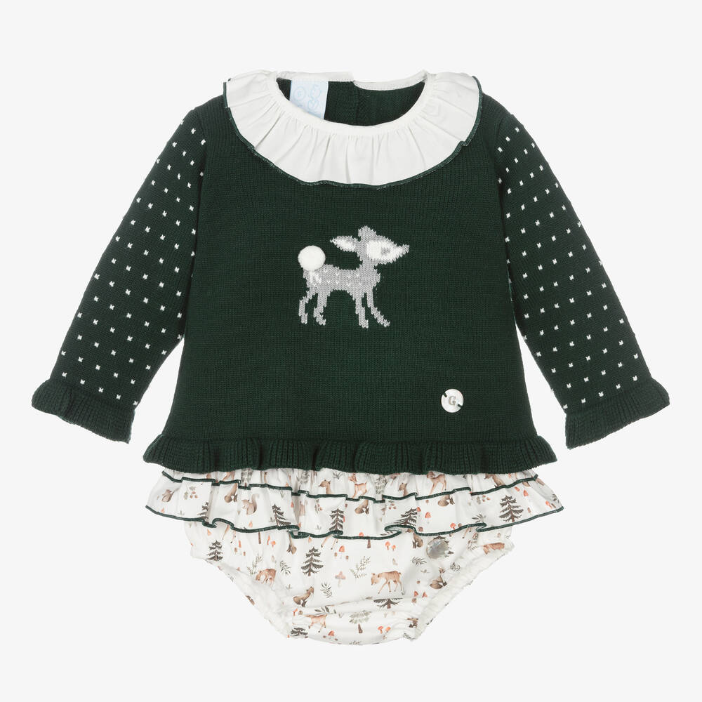 Artesanía Granlei - Rehkitz-Top & Shorts Set Grün/Weiß | Childrensalon