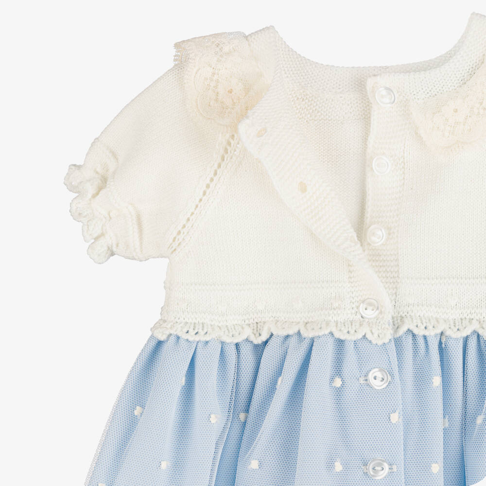 Artesanía Granlei-Baby Girls Ivory & Blue Embroidered Tulle Dress | Childrensalon Outlet