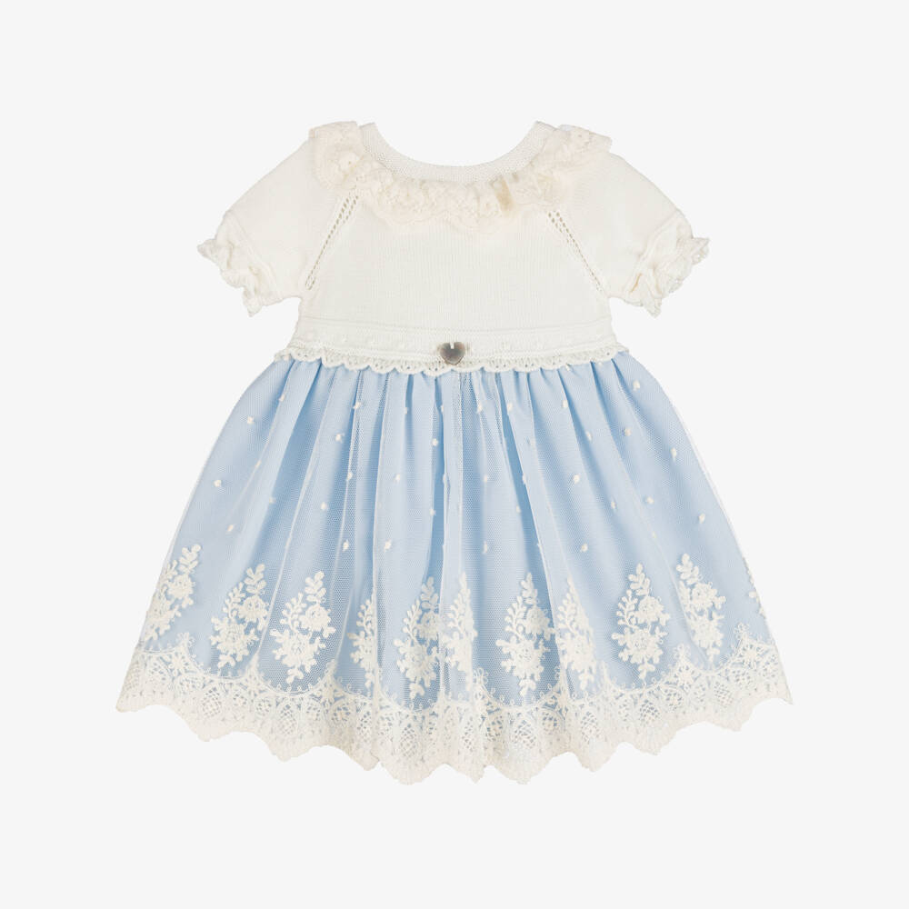 Artesanía Granlei-Baby Girls Ivory & Blue Embroidered Tulle Dress | Childrensalon Outlet