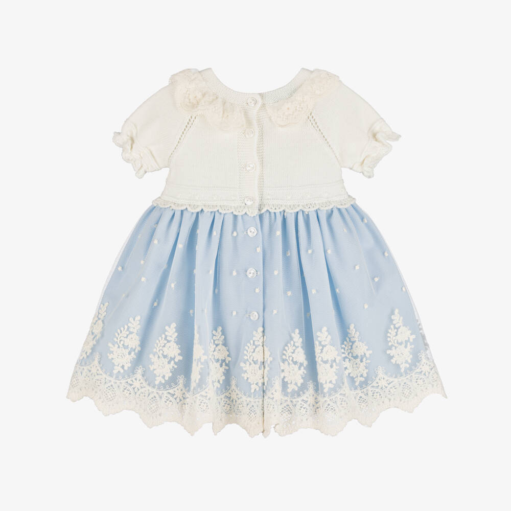 Artesanía Granlei-Baby Girls Ivory & Blue Embroidered Tulle Dress | Childrensalon Outlet