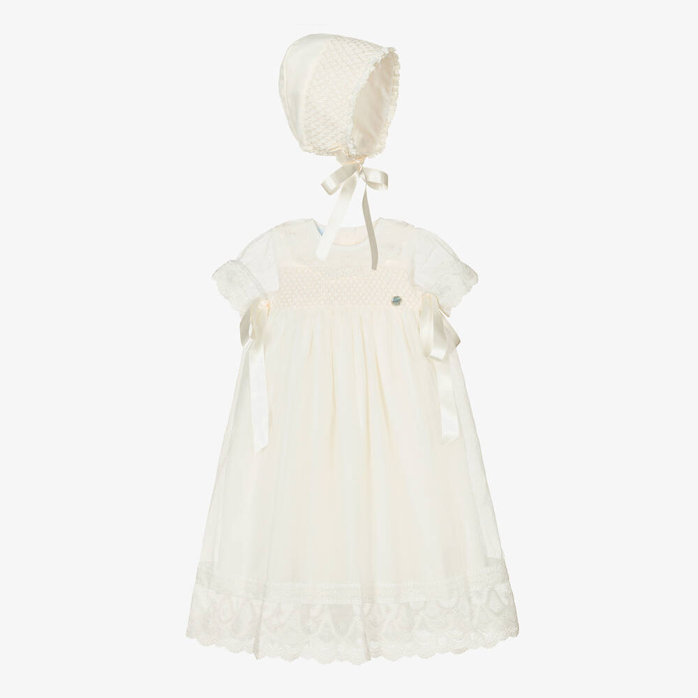 Artesanía Granlei - Baby Girls Ivory Ceremony Gown & Bonnet Set | Childrensalon