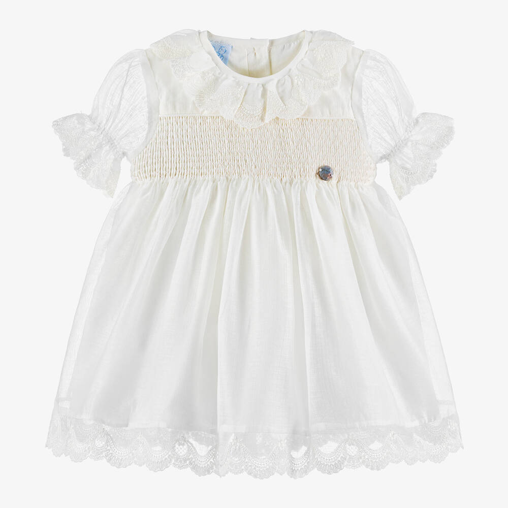 Artesanía Granlei-Кремовое платье из креп-шифона для малышек | Childrensalon Outlet