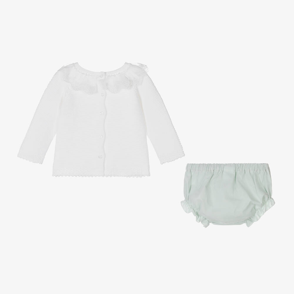 ارتيزانيا  غرانلي-طقم شورت مزيج قطن لون عاجي وأخضر للمولودات | Childrensalon Outlet