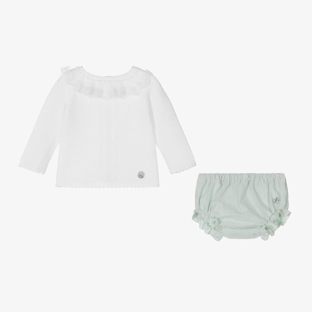 ارتيزانيا  غرانلي-طقم شورت مزيج قطن لون عاجي وأخضر للمولودات | Childrensalon Outlet