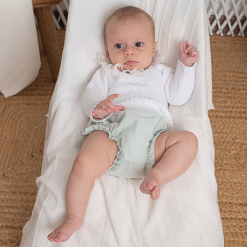 ارتيزانيا  غرانلي-طقم شورت مزيج قطن لون عاجي وأخضر للمولودات | Childrensalon Outlet