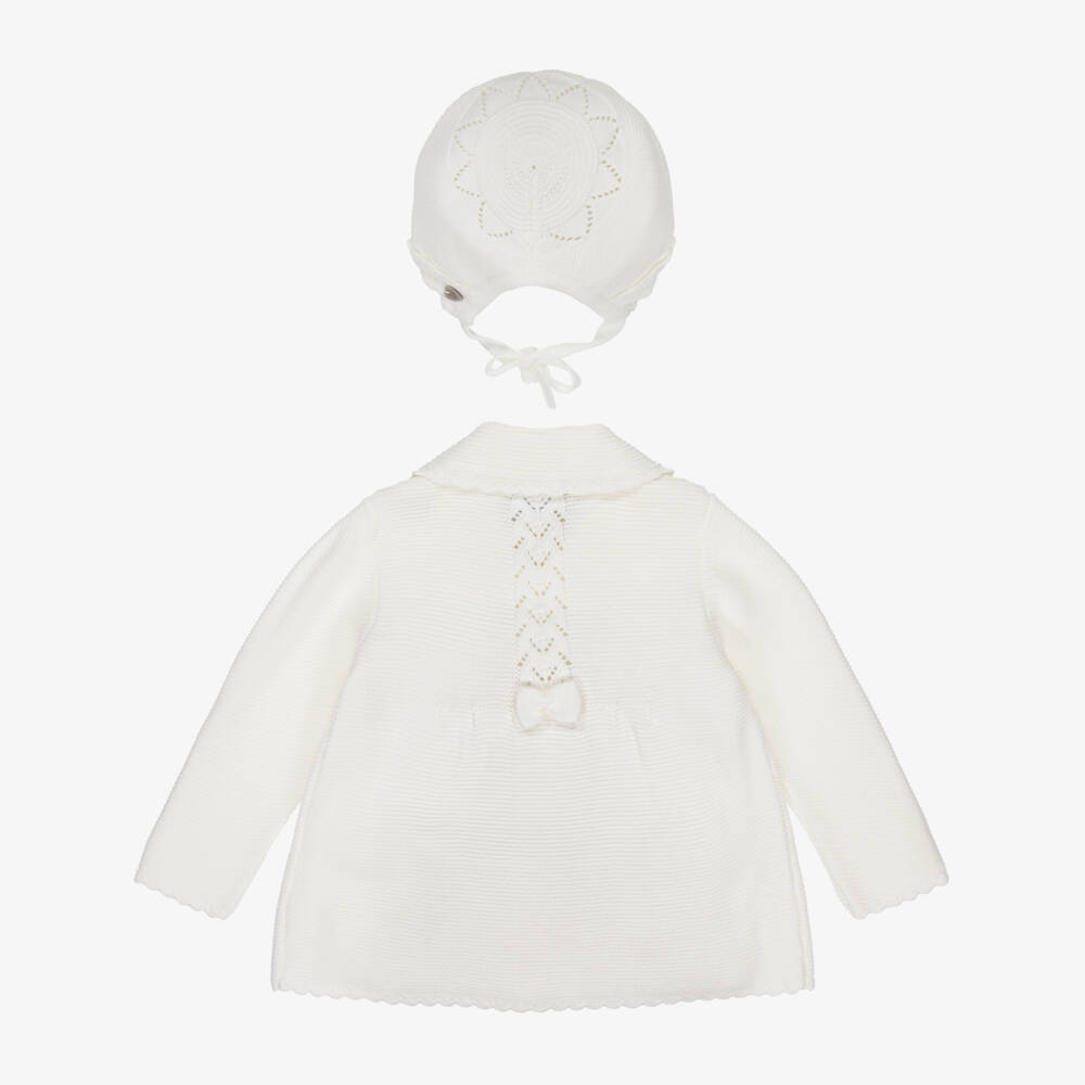 Artesanía Granlei-Baby Girls Ivory Knit Coat & Bonnet Set | Childrensalon Outlet
