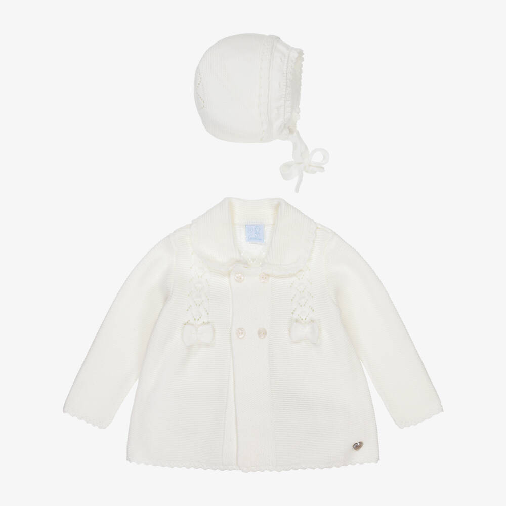 Artesanía Granlei-Baby Girls Ivory Knit Coat & Bonnet Set | Childrensalon Outlet