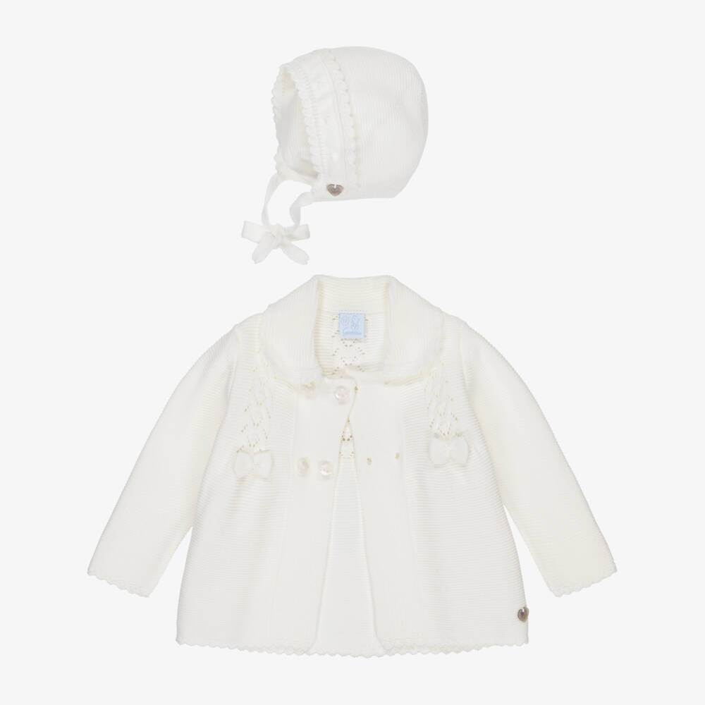 Artesanía Granlei-Baby Girls Ivory Knit Coat & Bonnet Set | Childrensalon Outlet
