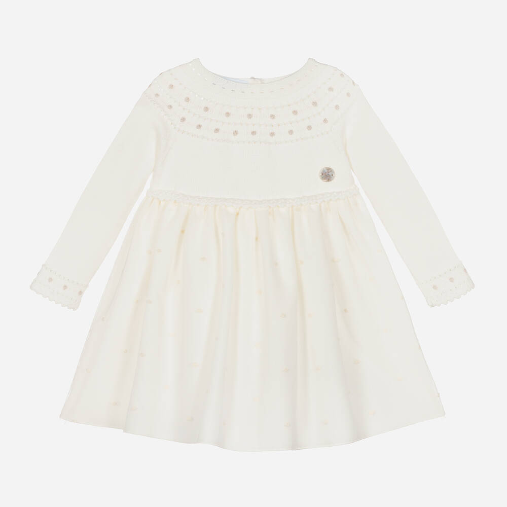 Artesanía Granlei-Baby Girls Ivory Knit & Tulle Dress | Childrensalon Outlet