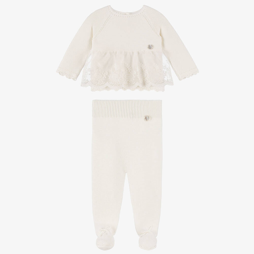Artesanía Granlei-Baby Girls Ivory Knitted Babysuit Set | Childrensalon Outlet