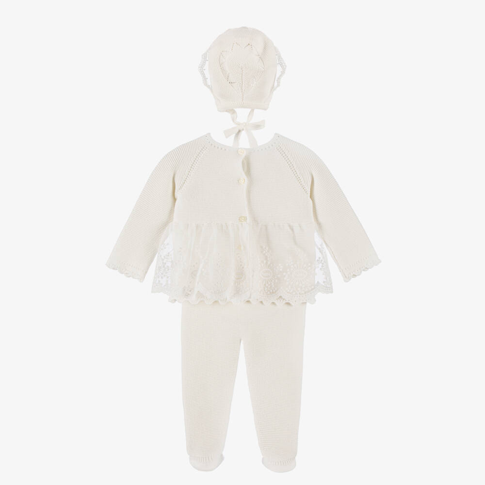 Artesanía Granlei-Baby Girls Ivory Knitted Babysuit Set | Childrensalon Outlet