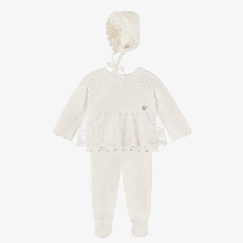 Artesanía Granlei-Baby Girls Ivory Knitted Babysuit Set | Childrensalon Outlet