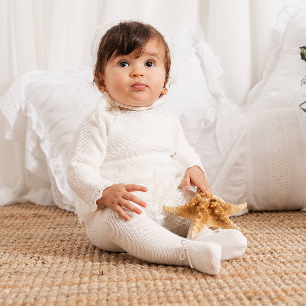Artesanía Granlei-Baby Girls Ivory Knitted Babysuit Set | Childrensalon Outlet