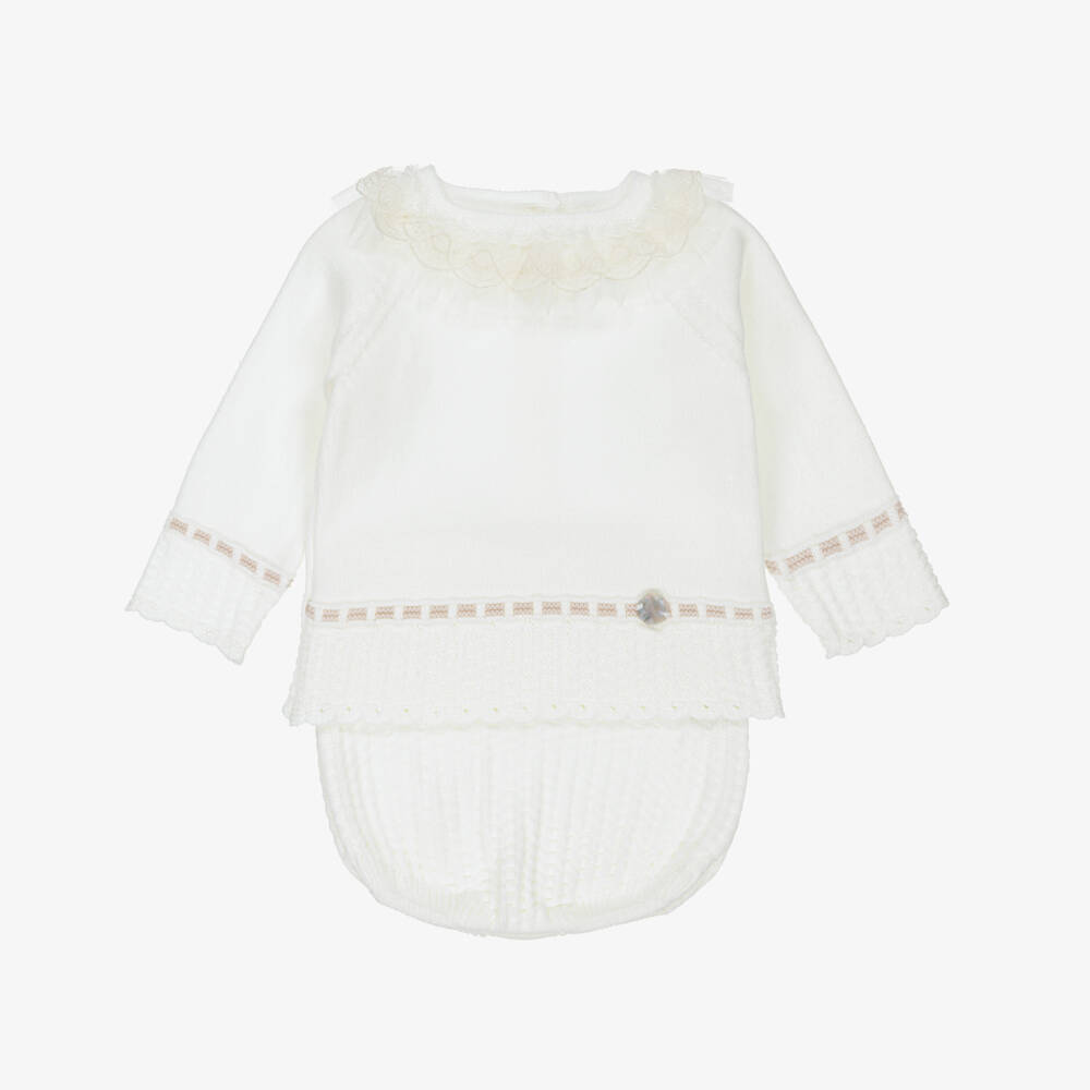 Artesanía Granlei-Baby Girls Ivory Knitted Shorts Set | Childrensalon Outlet