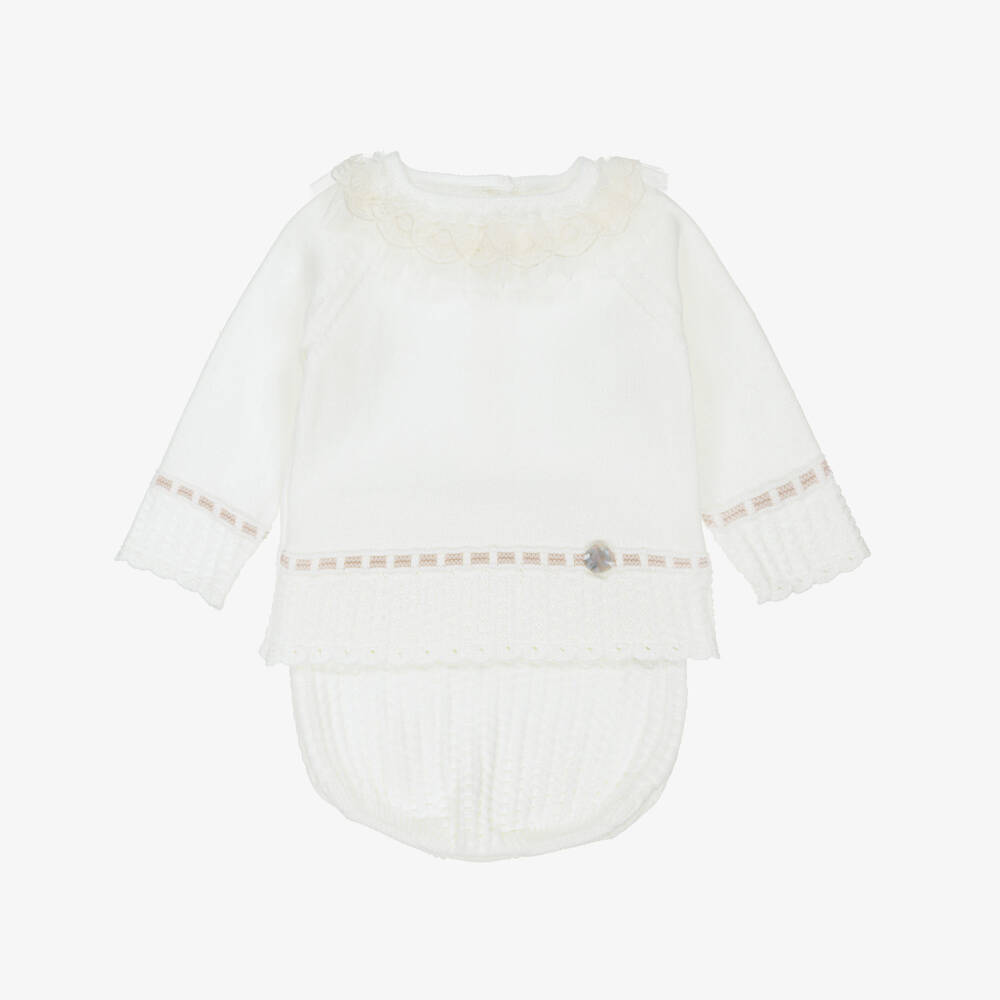 Artesanía Granlei-Baby Girls Ivory Knitted Shorts Set | Childrensalon Outlet