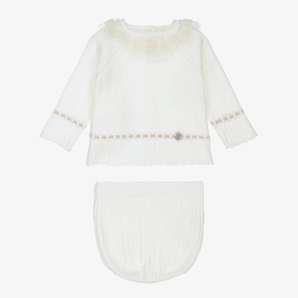 Artesanía Granlei-Baby Girls Ivory Knitted Shorts Set | Childrensalon Outlet