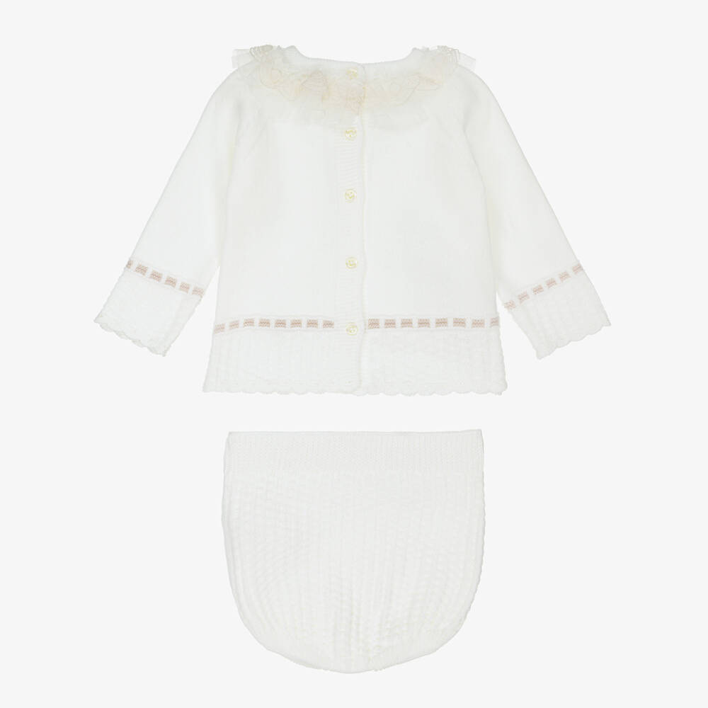 Artesanía Granlei-Baby Girls Ivory Knitted Shorts Set | Childrensalon Outlet