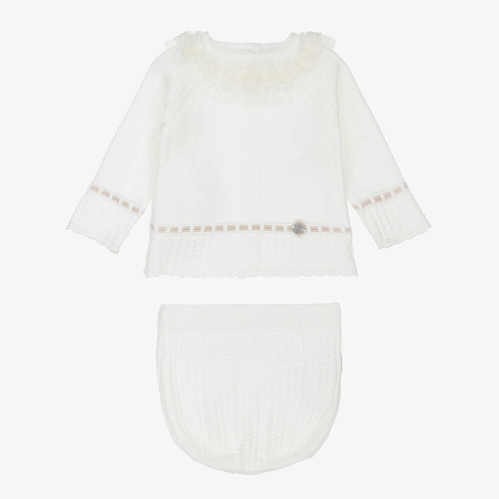 Artesanía Granlei-Baby Girls Ivory Knitted Shorts Set | Childrensalon Outlet