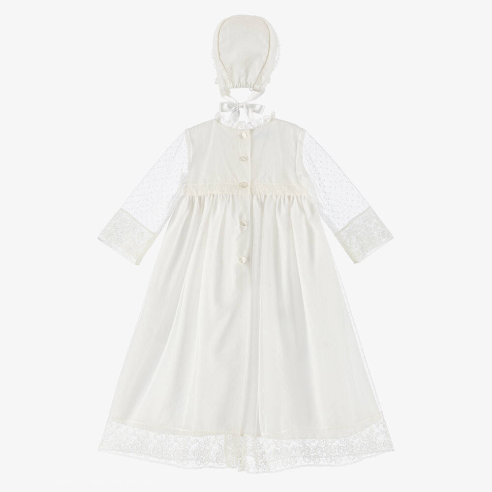 Artesanía Granlei-Baby Girls Ivory Lace Ceremony Dress & Bonnet Set | Childrensalon Outlet