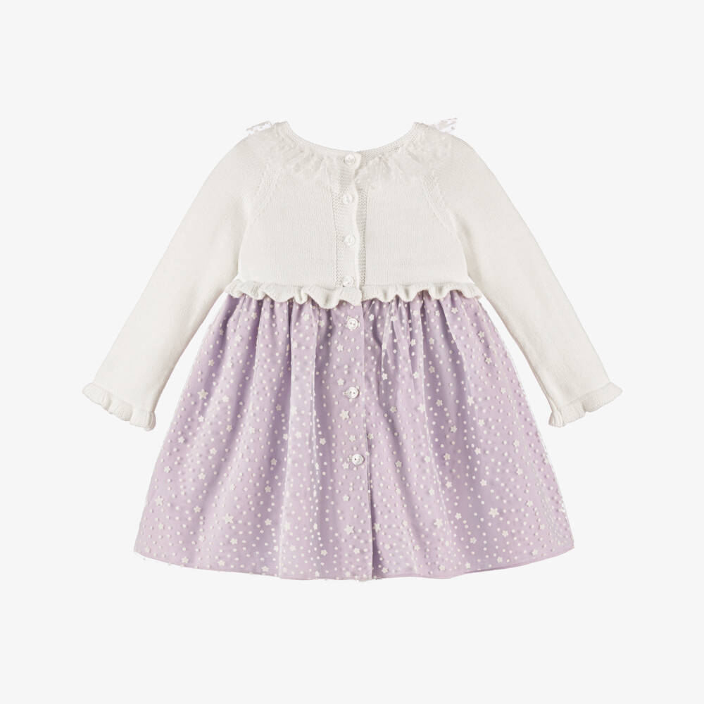 Artesanía Granlei-Baby Girls Ivory & Lilac Dress with Starry Tulle Overlay | Childrensalon Outlet