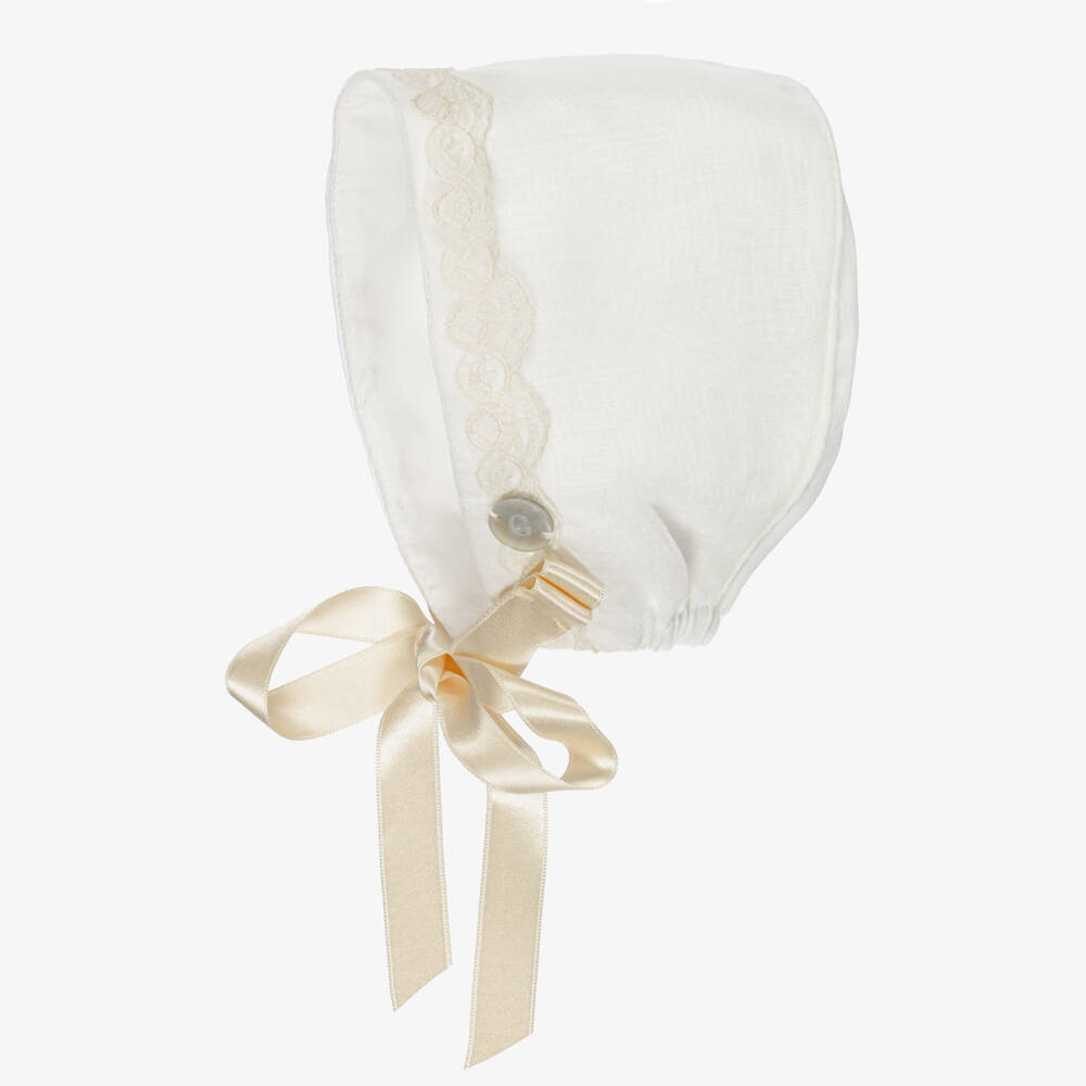 Artesanía Granlei-Baby Girls Ivory Organza & Lace Bonnet | Childrensalon Outlet