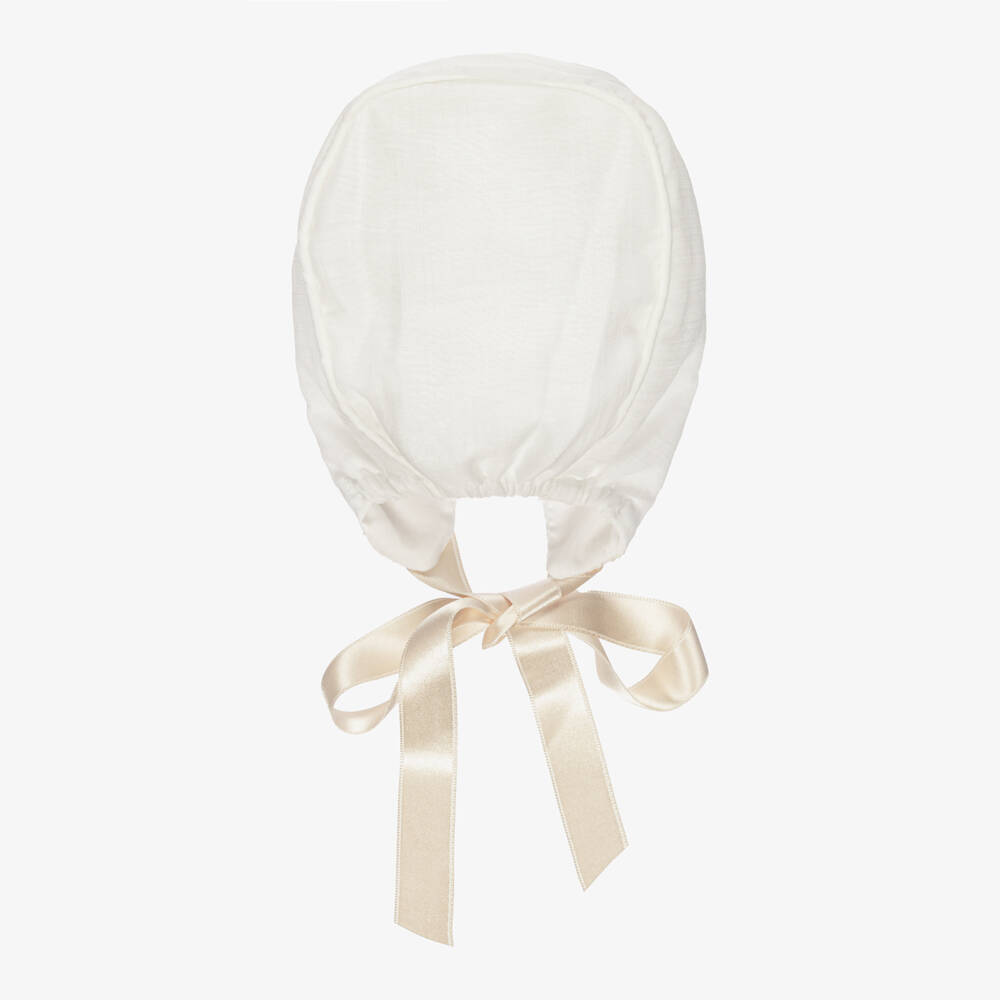 Artesanía Granlei-Baby Girls Ivory Organza & Lace Bonnet | Childrensalon Outlet